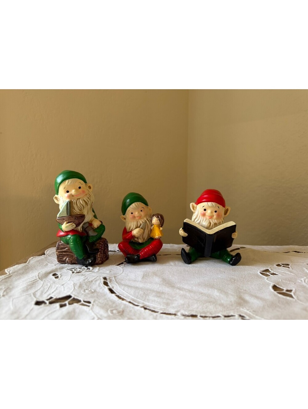 Vintage HOMCO Christmas Elves Figurines Set of 3 Santa’s Workshop 5205